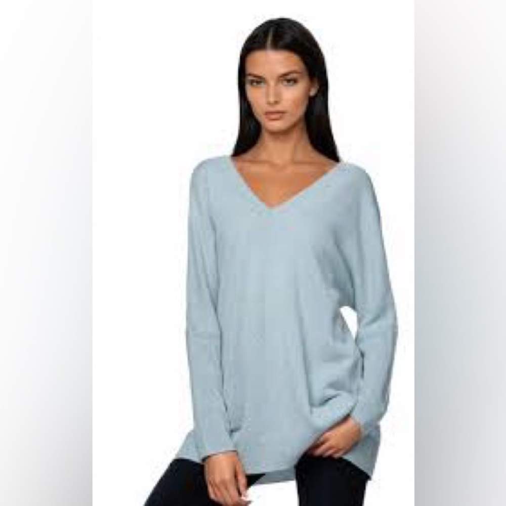 Subtle Luxury Sky Blue V-Neck Nelly washable cashmere Pullover Sweater S/M